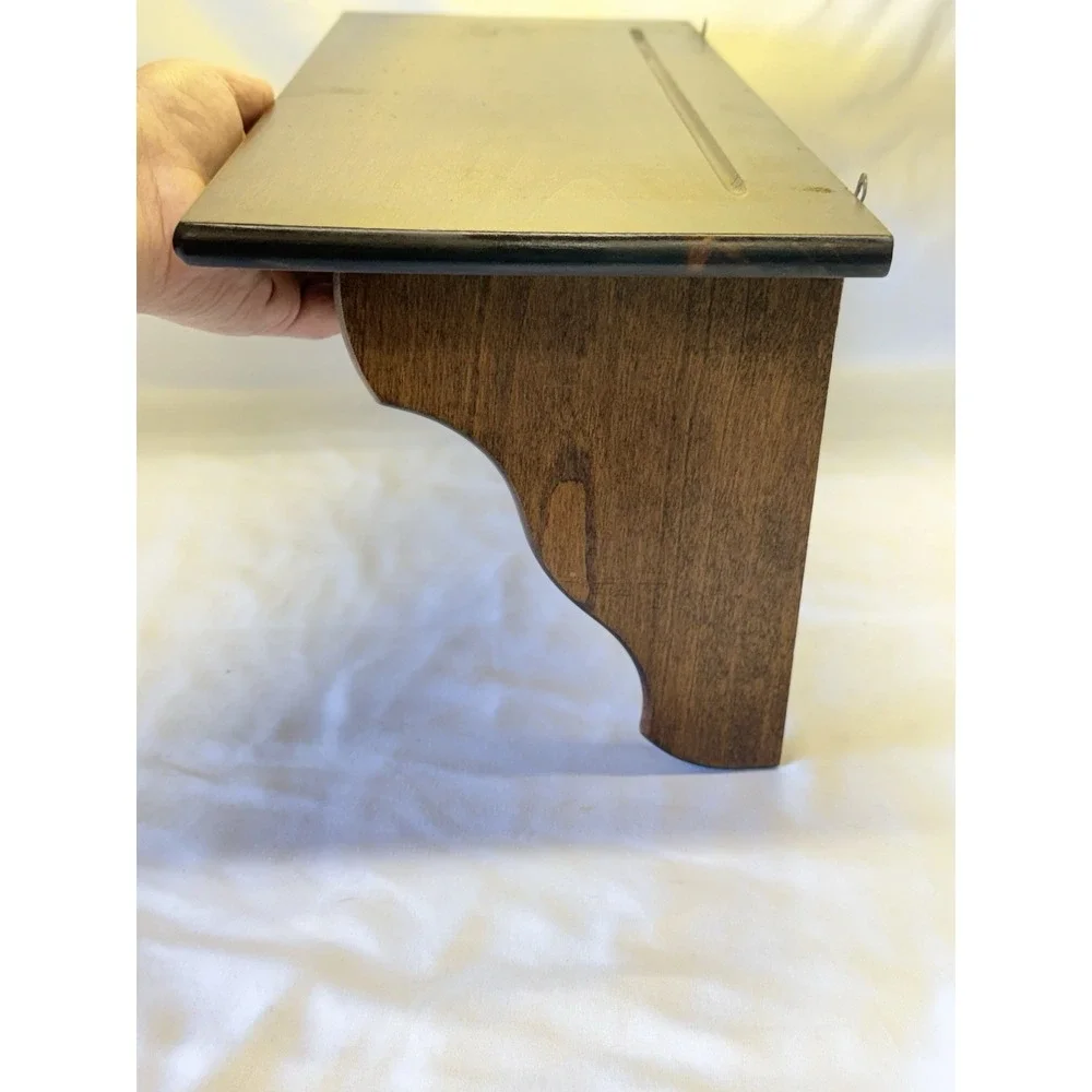 Vintage Rustic Brown Wood Shelf With Drawer And Plate Groove 18